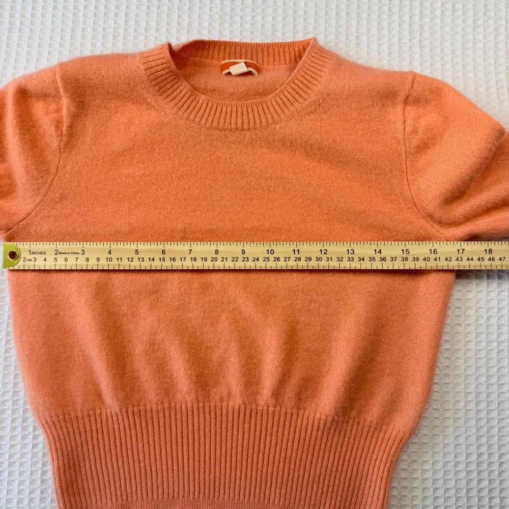 J.Crew Women's Orange 100% Cashmere Crewneck Sweater Size S Ribbed Knit